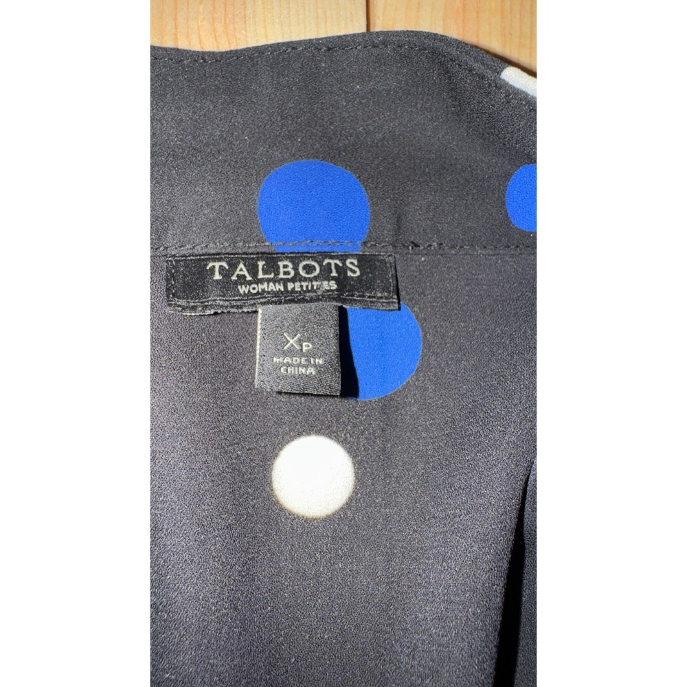 Talbots‎ Woman Petites XP Polka Dot V-Neck Blouse Black Blue White Long Sleeve - Picture 2 of 7